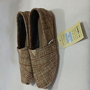 TOMS Pink Gold Metallic Tweed Size Flat Slip‎ On 11W